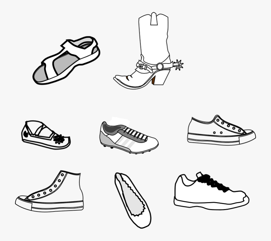 Footwear, Shoes, Sneakers, Trainers, Cowboy Boots - Shoes Outline Clip Art, Transparent Clipart