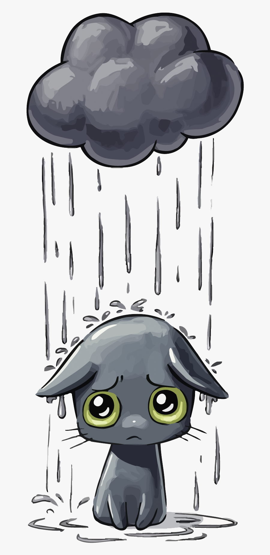 Transparent Sad Clipart - Sad Cat In Rain, Transparent Clipart