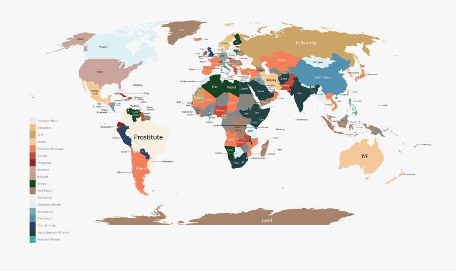 Clip Art Of National Cost Obsessions - Most Googled Products In Every Country, Transparent Clipart