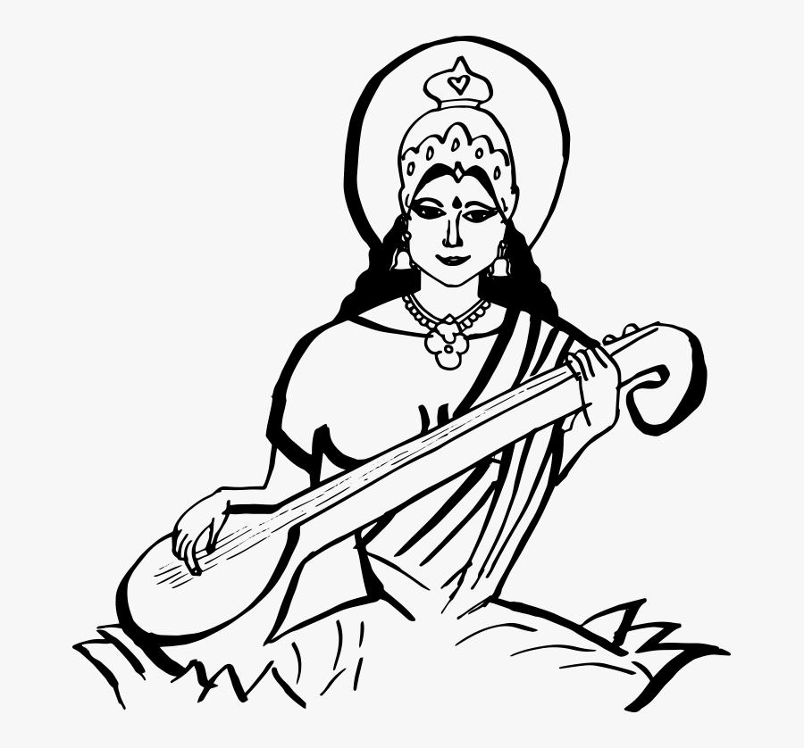Saraswati Hd Png - God Sarswati Black & White, Transparent Clipart