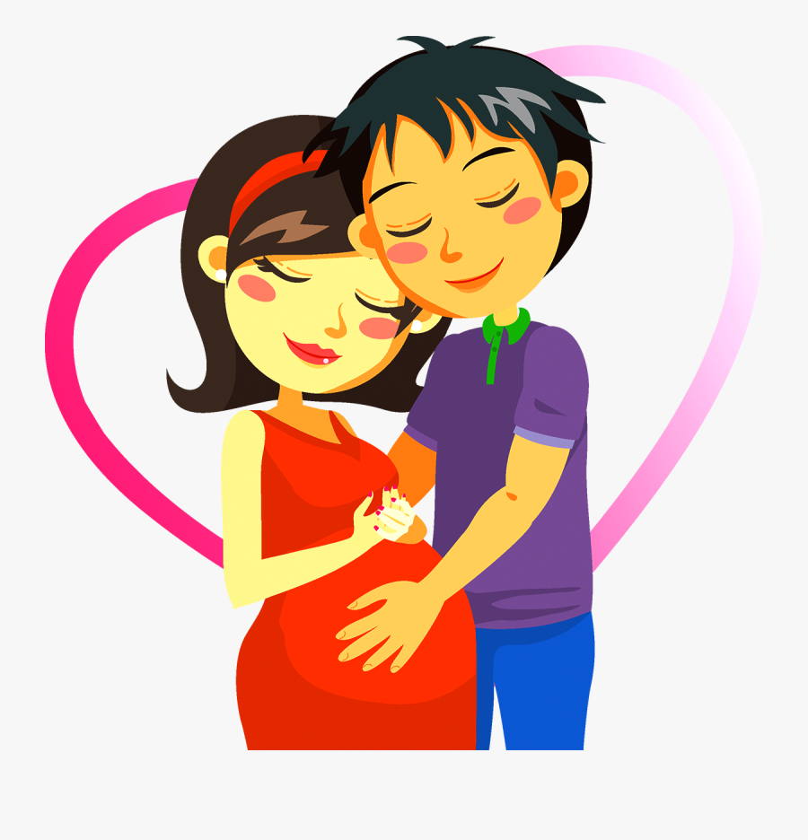 Cartoon Pregnancy Couple Clip Art - Pregnant Women And Husband Cartoon, Transparent Clipart