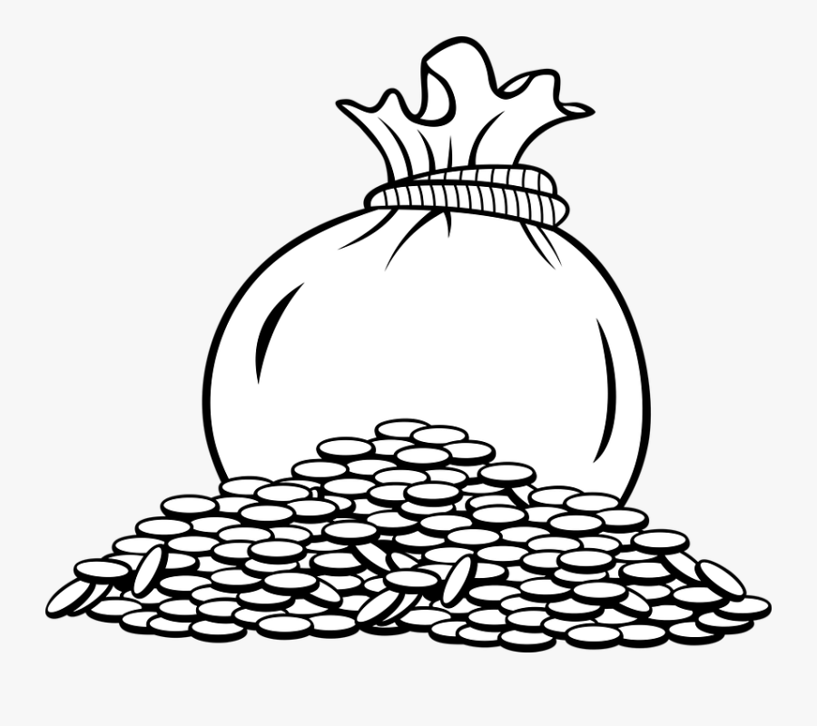 Bag, String, Gold, Coins, Treasure, The Property - Coins Clipart Black And White, Transparent Clipart