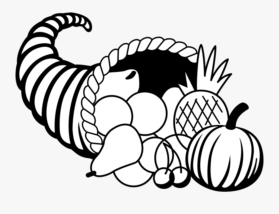 Cornucopia Happy Thanksgiving Turkey Clipart Black - Clipart Cornucopia, Transparent Clipart