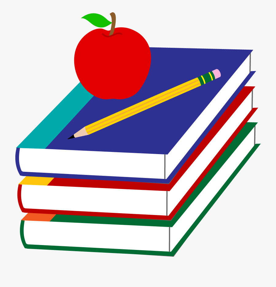 Apple And Books Clipart - Cartoon Books And Pencils, Transparent Clipart