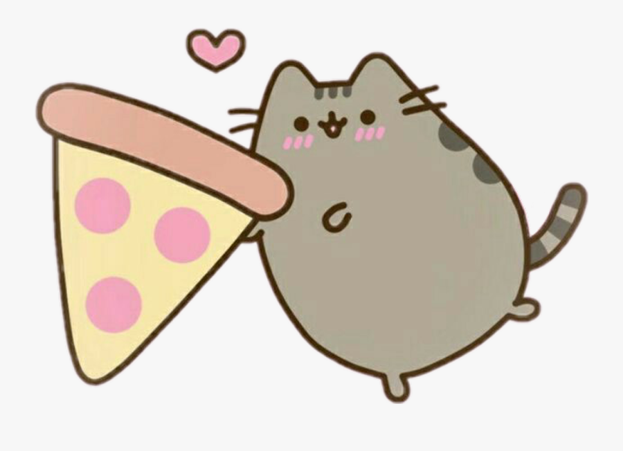 pusheen eating pizza