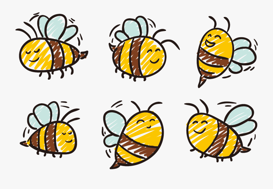 Cute Drawn Bee Clipart , Png Download - Bees Drawing, Transparent Clipart