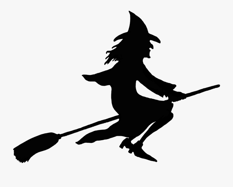 Halloween Witch On Broom Silhouette - Witch Riding On A Broom, Transparent Clipart