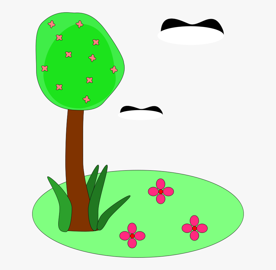 Spring - Trees - Clipart - Trees And Flowers Cartoon, Transparent Clipart
