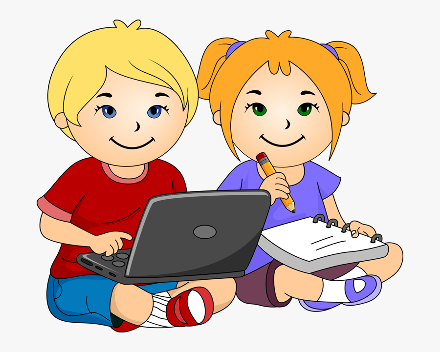 Laptop Clipart For Kids - Boy And Girl Working Clipart, Transparent Clipart