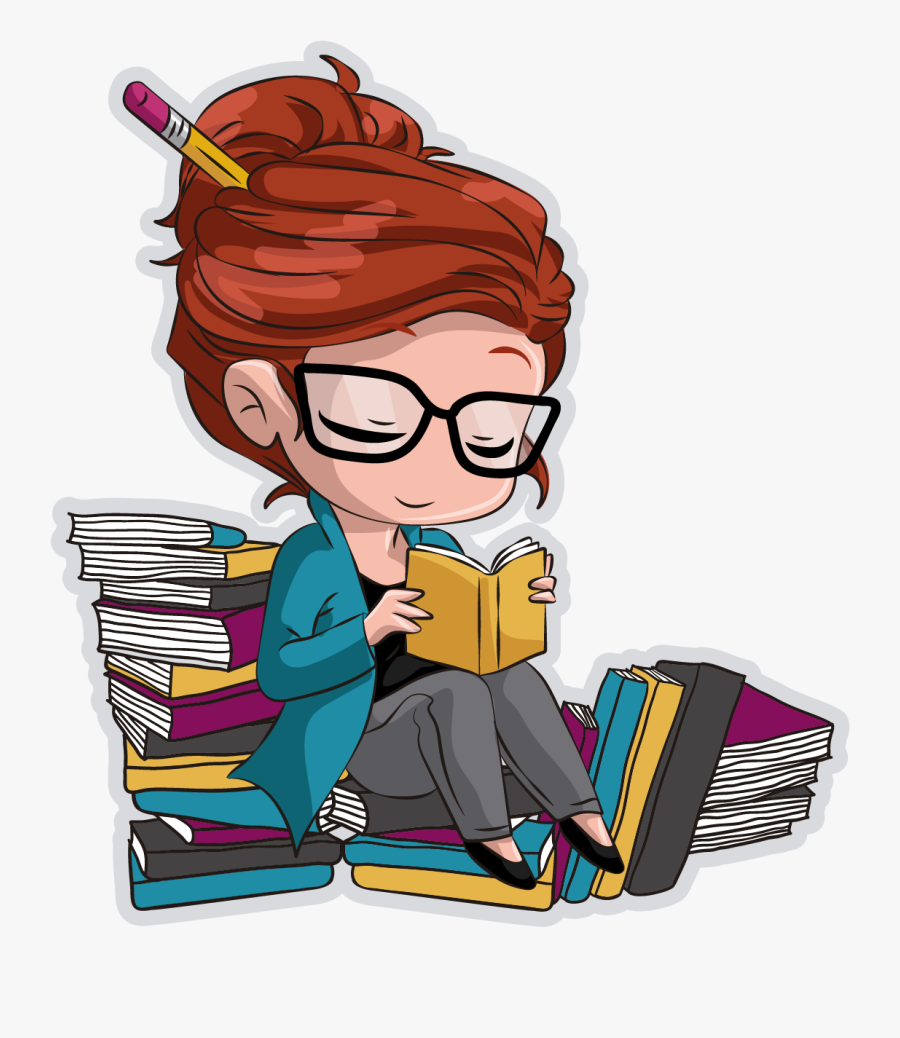 Editor And Writer - Chibi Girl Reading A Book, Transparent Clipart