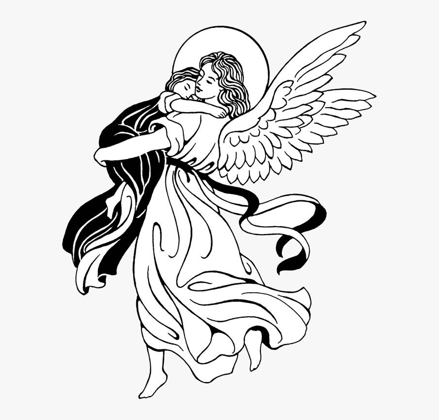 Christmas Catholic Clipart Free Best On Transparent - Guardian Angel Angel Clipart Black And White, Transparent Clipart