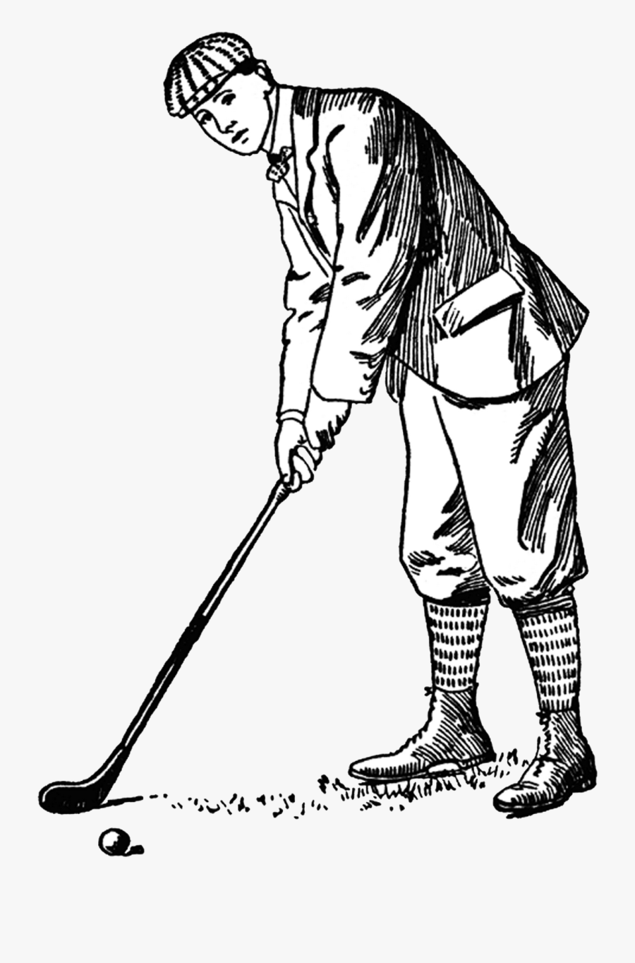 Golfer Drawing At Getdrawings - Vintage Golfer Line Drawing, Transparent Clipart