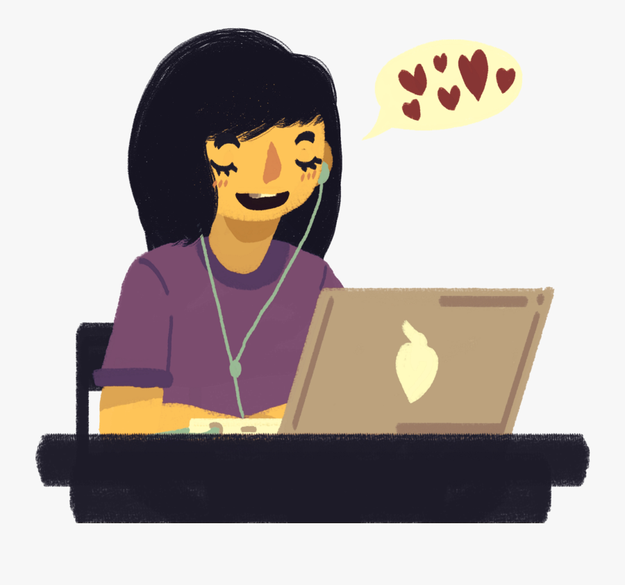 A Girl Sitting At A Desk Typing On Her Computer And - Illustration, Transparent Clipart
