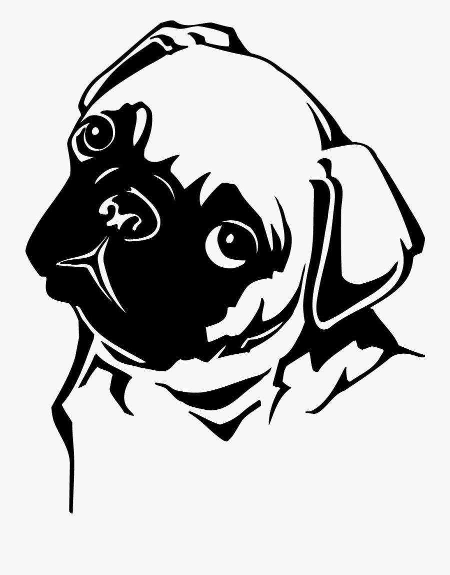 Pug Dog Wall Art Sticker - Pug Clipart Black And White, Transparent Clipart