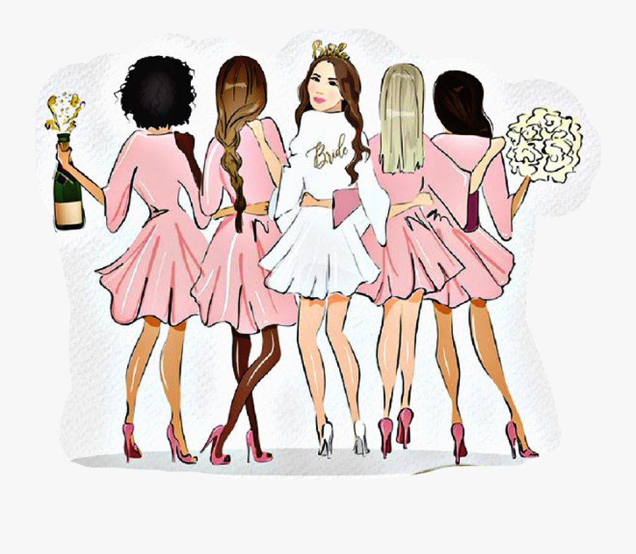 #girls #bride #bridesmaids #cartoon #drawing #art #pretty - Bride And Bridesmaids Drawing, Transparent Clipart