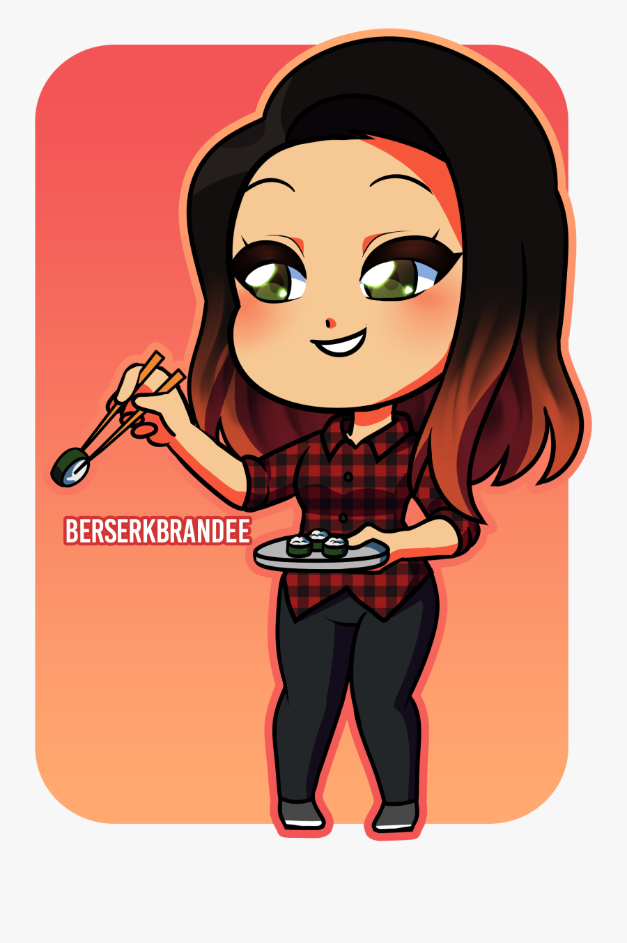 Sushi Chibi Commission - Cute Character Eating Sushi, Transparent Clipart