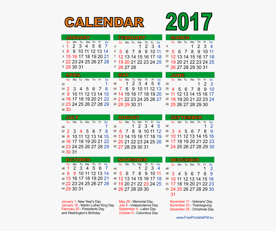 Clip Art And Zrom Tk - 2017 American Holiday Calendar, Transparent Clipart