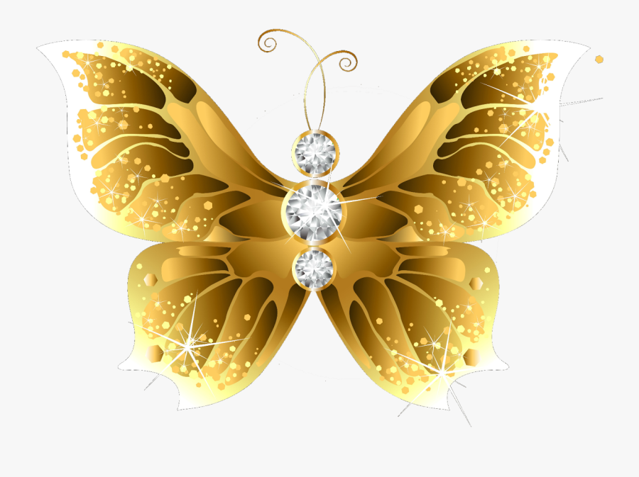 Butterfly Net Insect Gold Clip Art - Golden Butterfly Png, Transparent Clipart