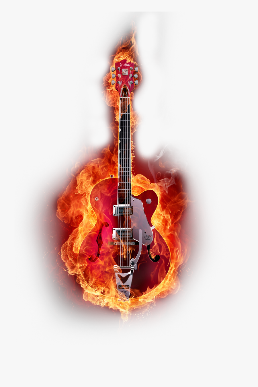 Graphic Instruments Guitar Design Flame Musical Clipart - Electric Guitar In Fire, Transparent Clipart