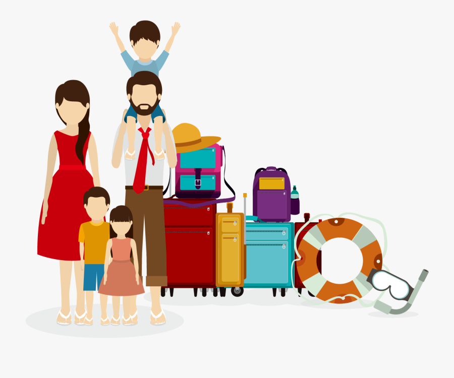 旅行五口之家矢量素材下载- Family Traveling Vector Clipart , Png - Travelling With Family Cartoon, Transparent Clipart