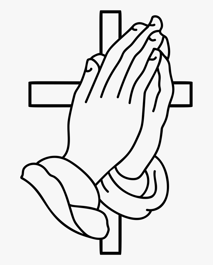 Praying Hands Lineart Black And White - Praying Hands Cross, Transparent Clipart