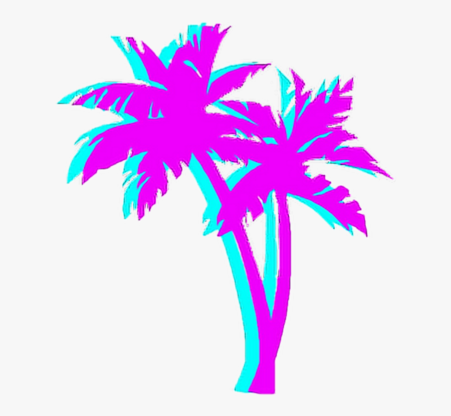 Palmtree Palm Night Japan Tumblr Aesthetic 80"s Blue - Vaporwave Palm Tree Png, Transparent Clipart