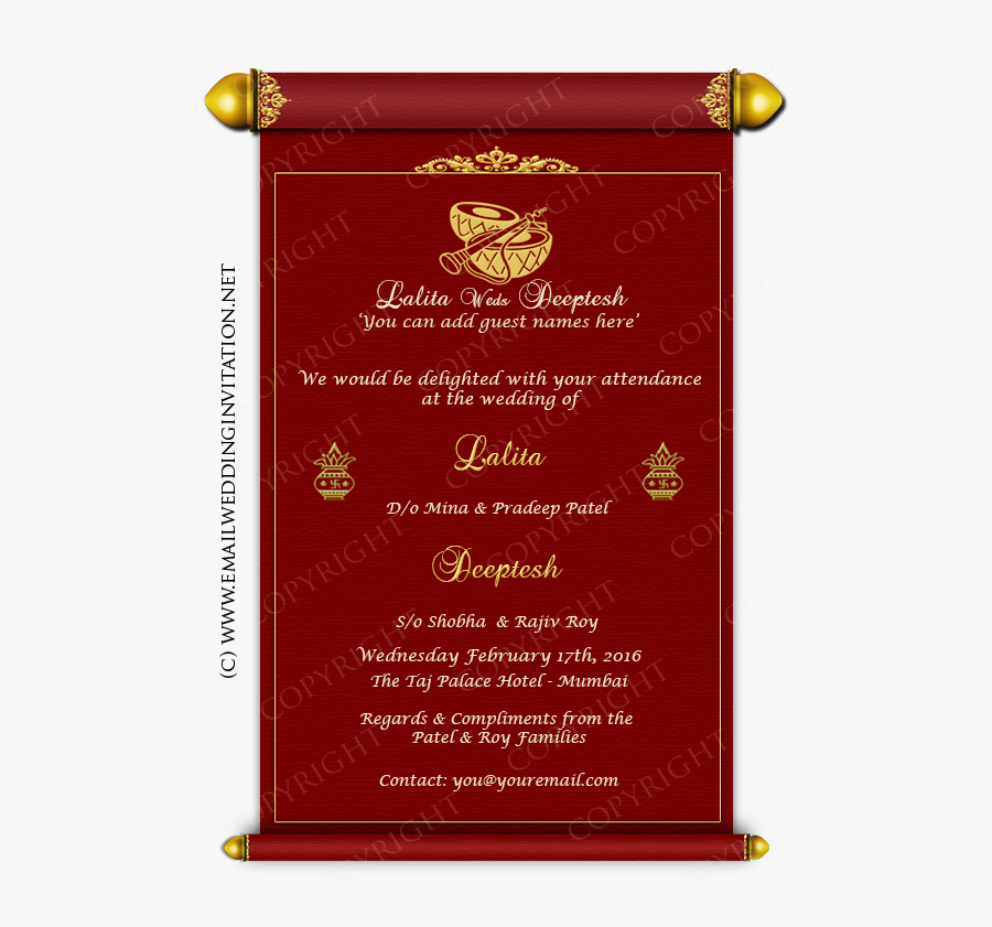 Clip Art Hindu Wedding Invitation Cards - Wording Indian Hindi Wedding Invitation, Transparent Clipart
