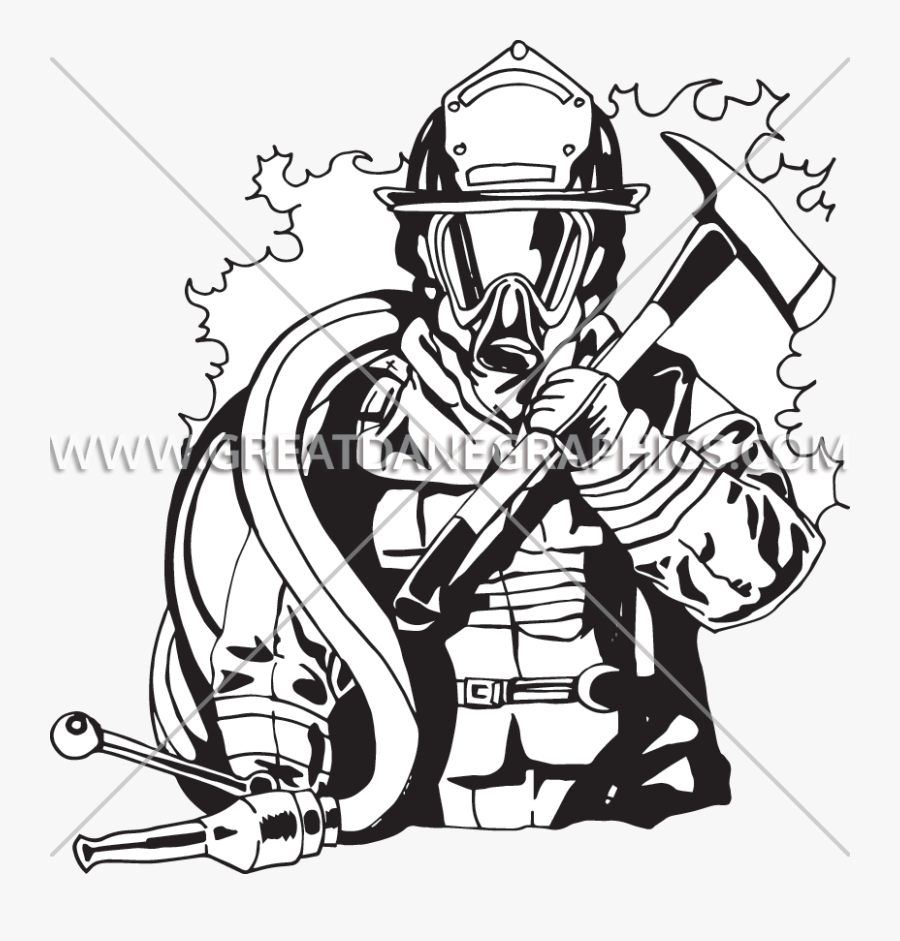 Drawing, Graphics, Cartoon, Transparent Png Image Clipart - Black And White Firefighter Art, Transparent Clipart