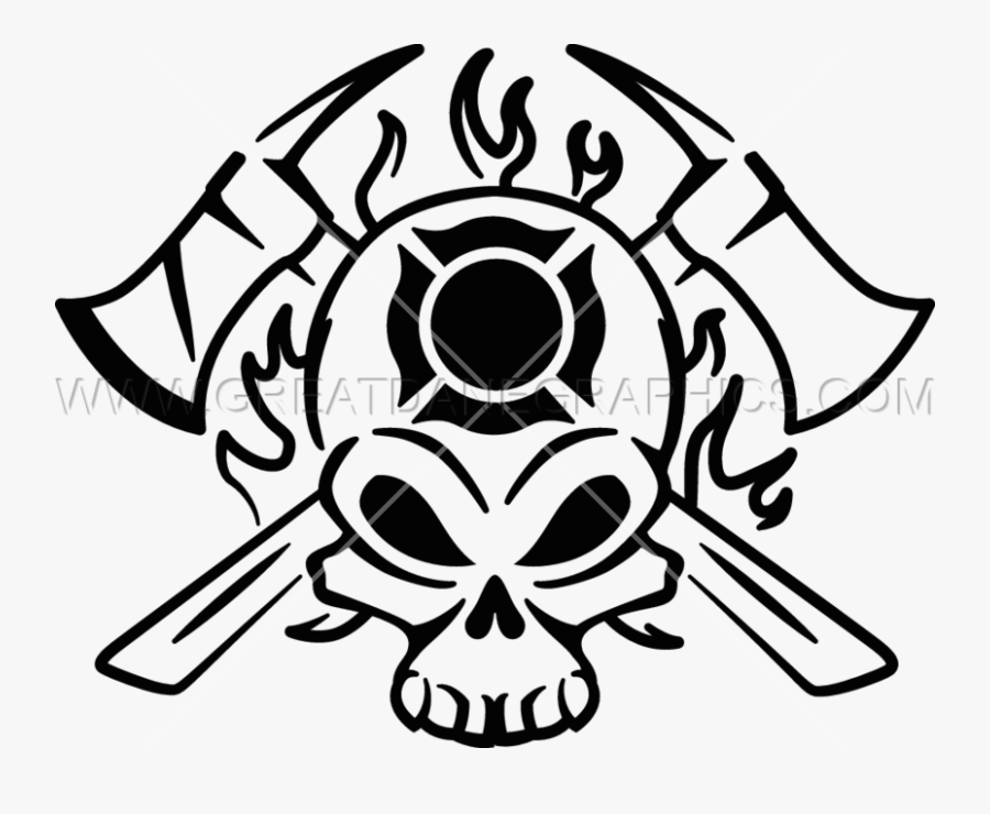 Transparent Firefighter Clipart - Black And White Fire Skull, Transparent Clipart