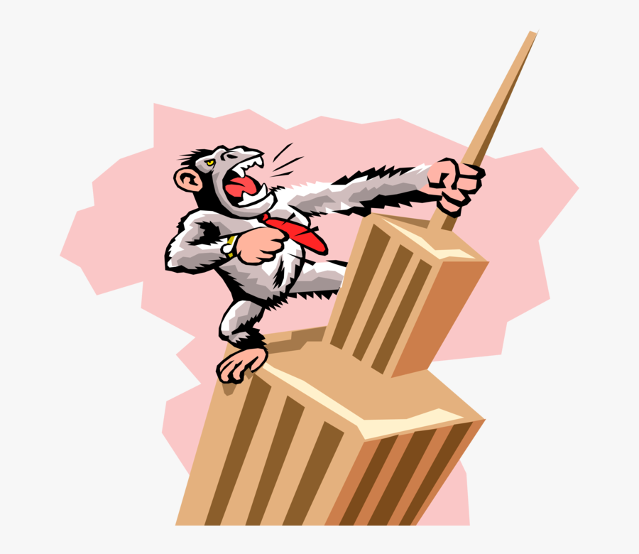Vector Illustration Of Primate Gorilla King Kong Climbs - Cartoon Empire State Building King Kong, Transparent Clipart