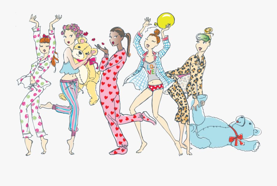 Ladies Pajamas Party Cartoon, Transparent Clipart