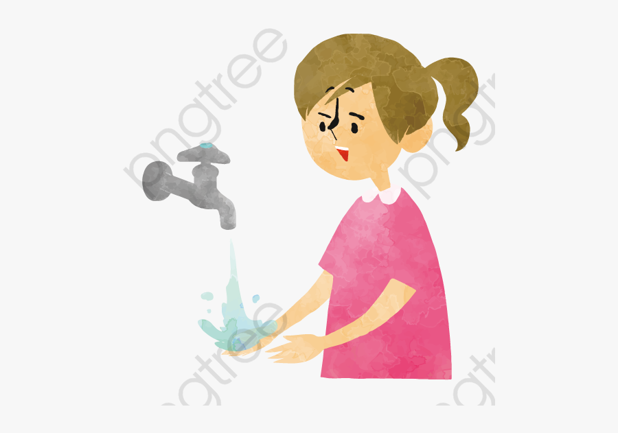 Cartoon Girl Washing Hands - ภาพ เด็ก ผู้ชาย ล้างมือ การ์ตูน, Transparent Clipart