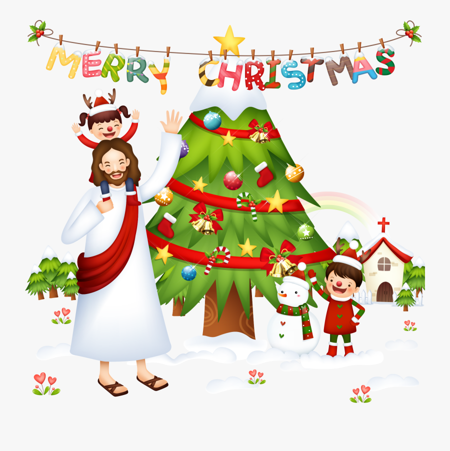 Clip Art Cartoon Christmas Scene - Christmas With Jesus, Transparent Clipart