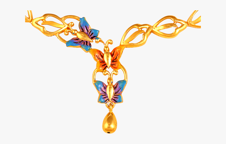 Colored Butterflies Gold Necklace - Chain, Transparent Clipart