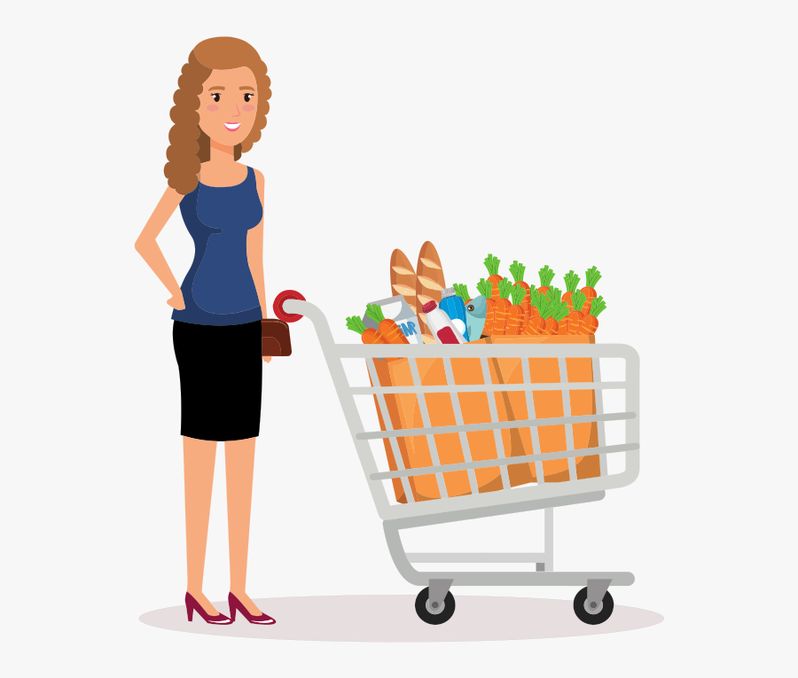 Shopping Lady In Supermarket Clipart Image For Free - Big Shopping Cart Cartoon, Transparent Clipart