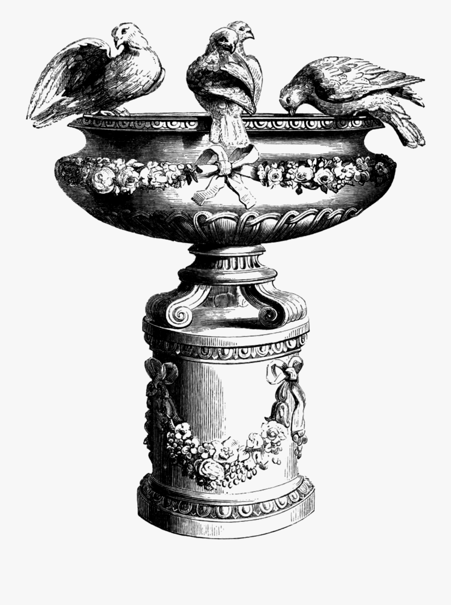 Download Free Clip Art Vintage Bird Bath Image - Art Journal Illustrated Catalogue, Transparent Clipart