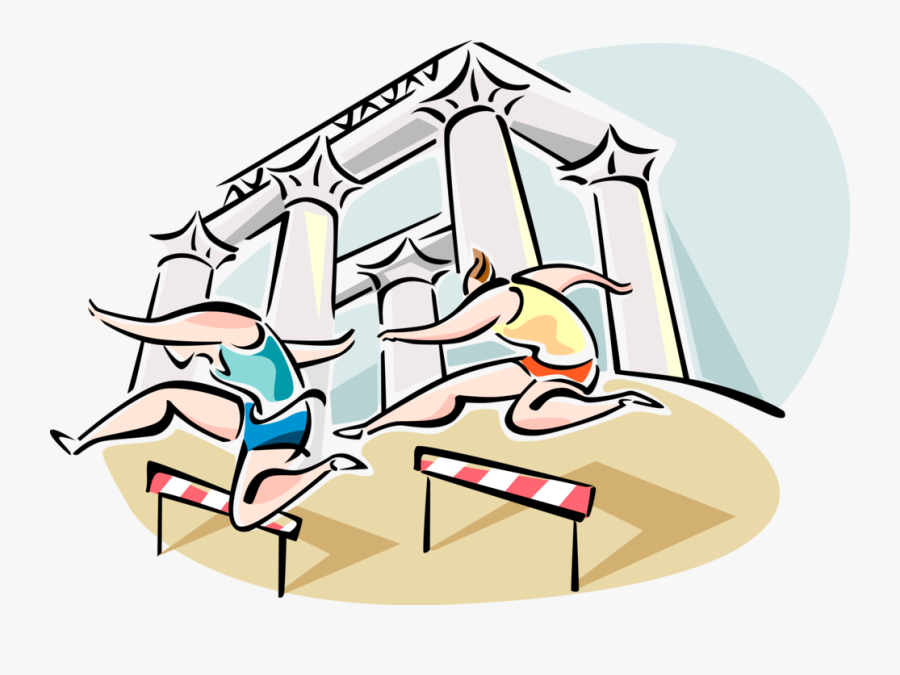 Vector Illustration Of Olympic Track And Field Hurdlers, Transparent Clipart