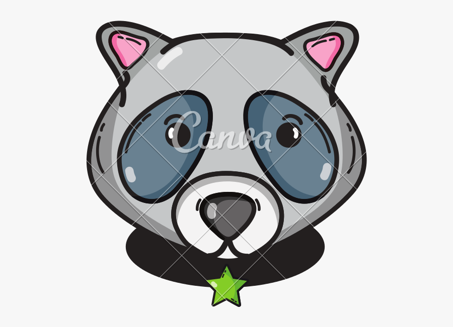 Cute Raccoon Head Animal And Belt With Star Emblem - Cartoon, Transparent Clipart