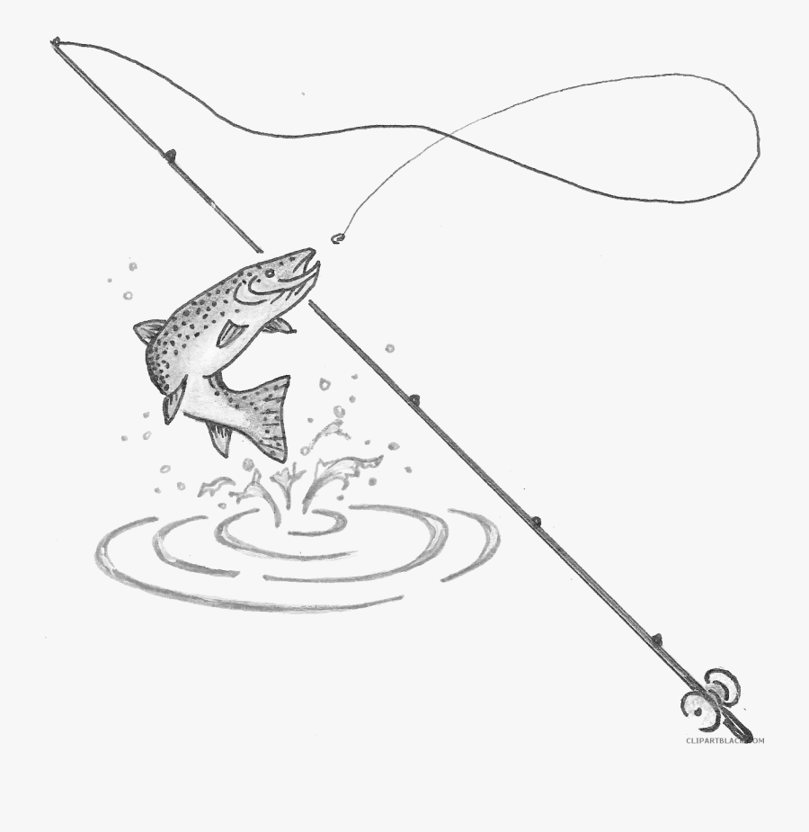 Clip Art Fishing Black And White Clipart - Draw A Fishing Pole, Transparent Clipart