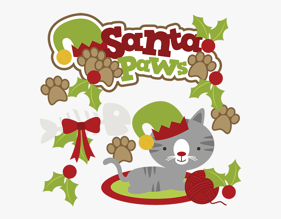 Santa Paws Svg Cat Clipart Cat Svg Cute Cat Clip Art - Cat Christmas Clipart, Transparent Clipart