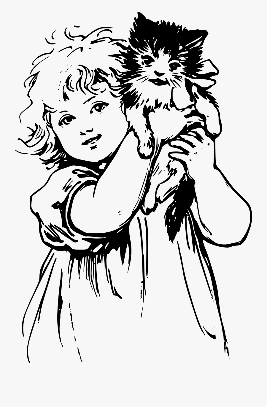 Victorian Girl With Kitty, Transparent Clipart