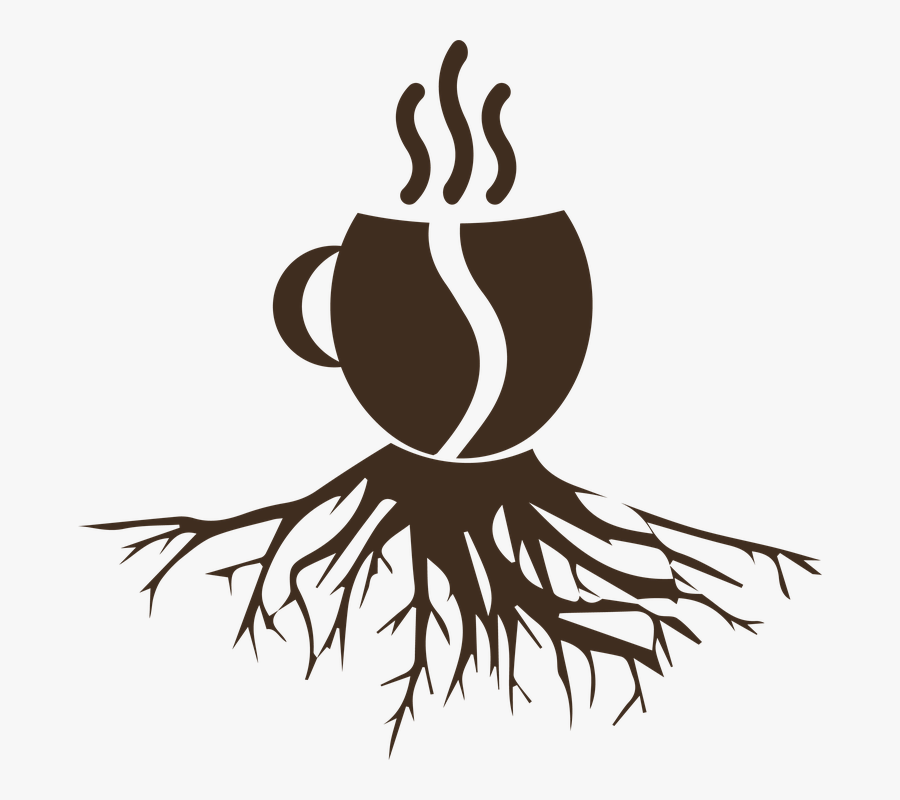 Coffee, Cup, Drink, Roots, Cafe, Hot, Grain, Caffeine - Tree With Roots Silhouette, Transparent Clipart