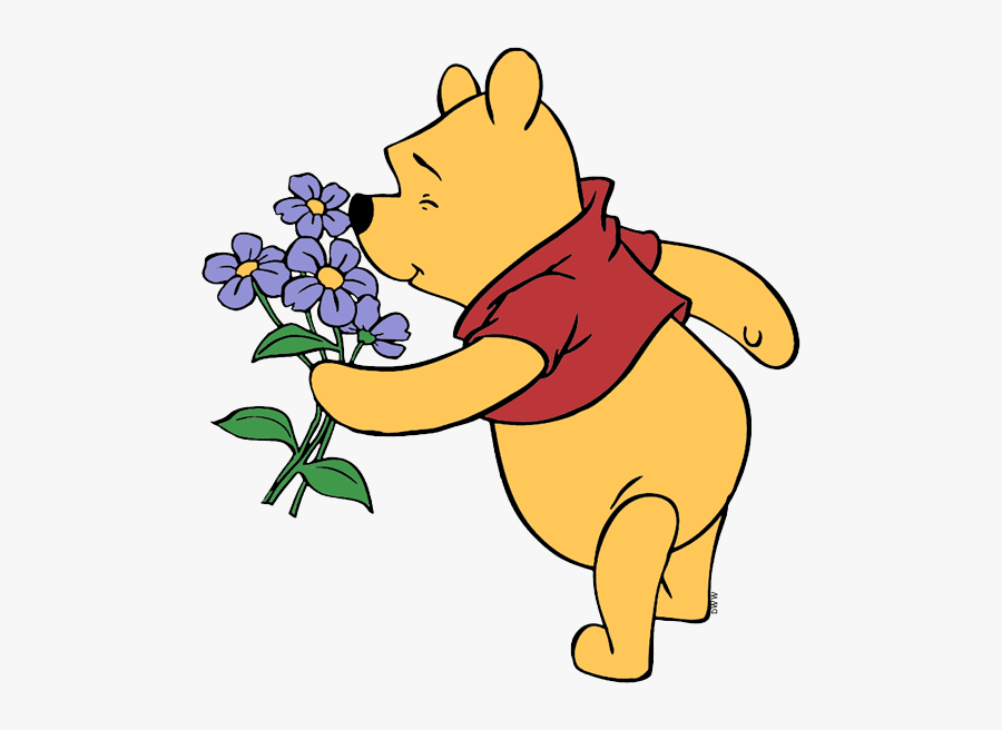 Winnie The Pooh Clip - Winnie The Pooh Smelling Flowers, Transparent Clipart