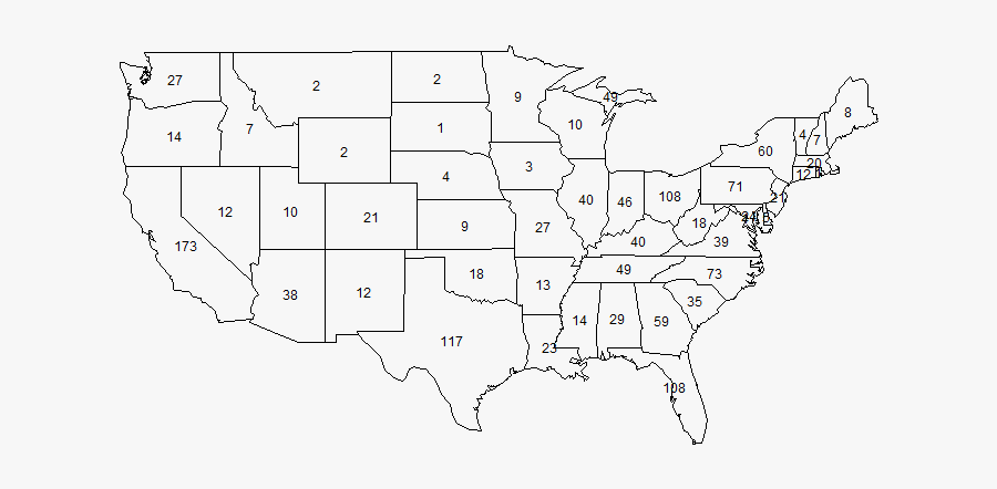 Drawing Map Us - United States Map With Numbers, Transparent Clipart