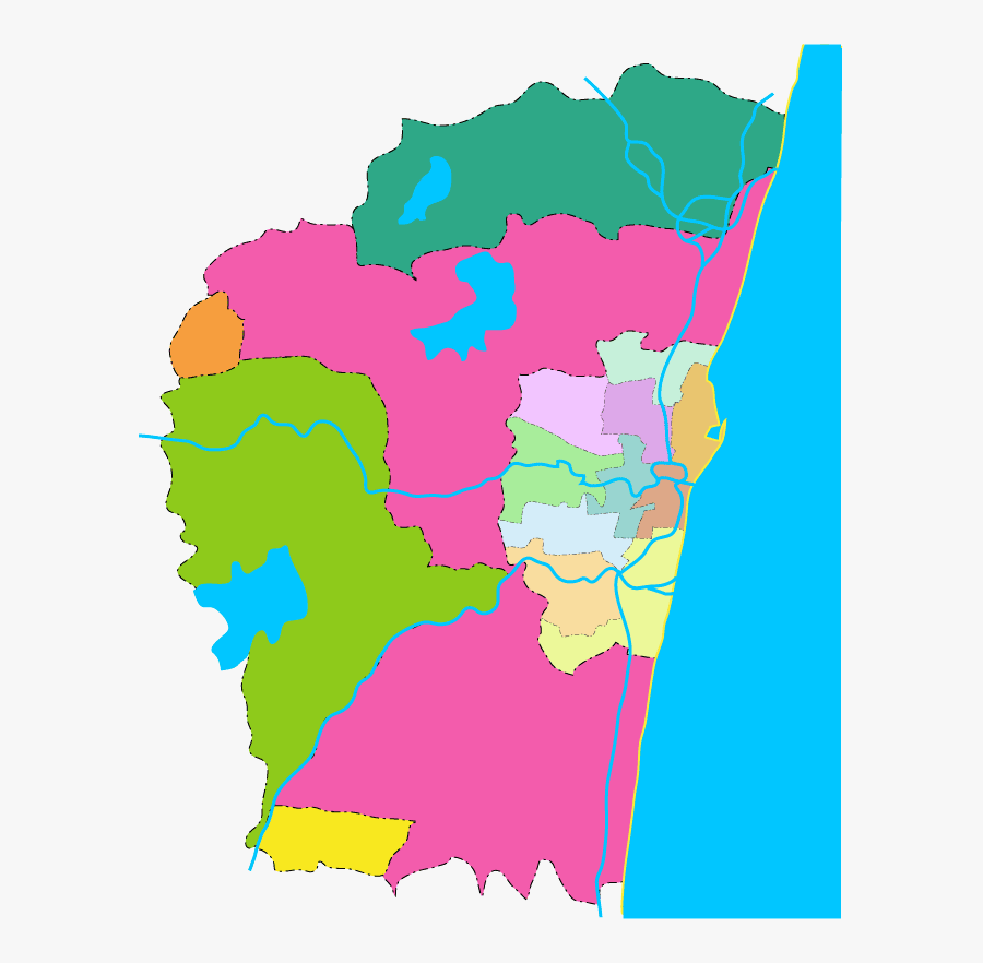 Us Map With Time Zones Printable - Chennai District Outline Map, Transparent Clipart