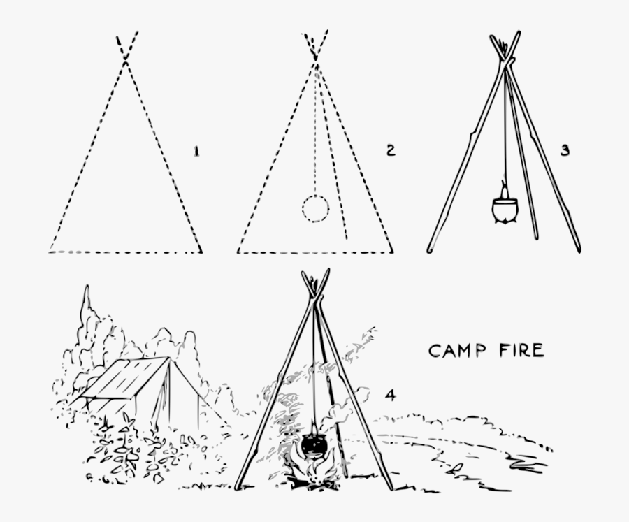 Line Art,triangle,area - Camp Fire Drawing Easy, Transparent Clipart