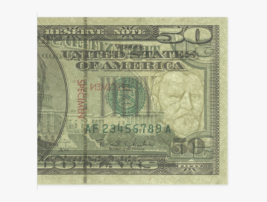 Clip Art 50 Dollar Bill Face - $50 Watermark , Free Transparent Clipart