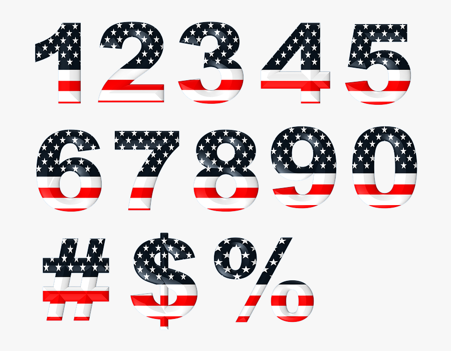Numbers, Numeric, Stars, Stripes, Font, Set, Design - 数字 イラスト 書き方, Transparent Clipart