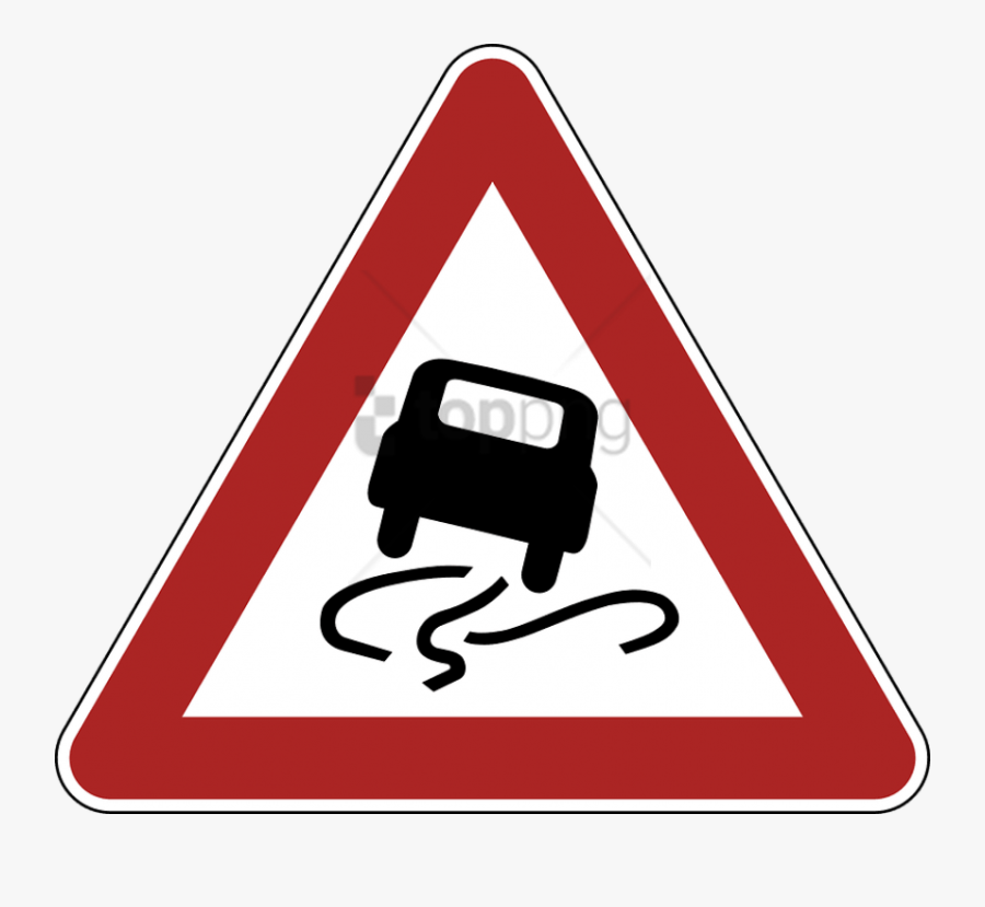Slippery Road Warning Sign - German Traffic Signs Slippery Road, Transparent Clipart