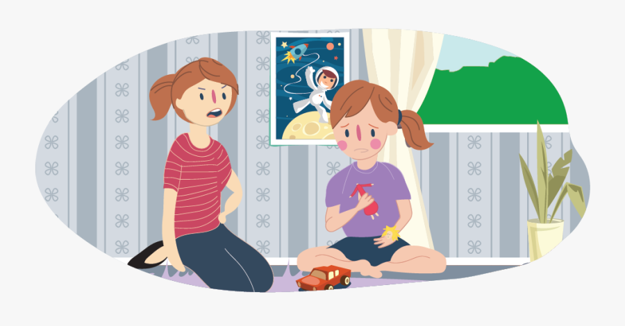 Girl Holding Broken Toy With Adult Upset At Her - Talking About Feelings Clipart, Transparent Clipart